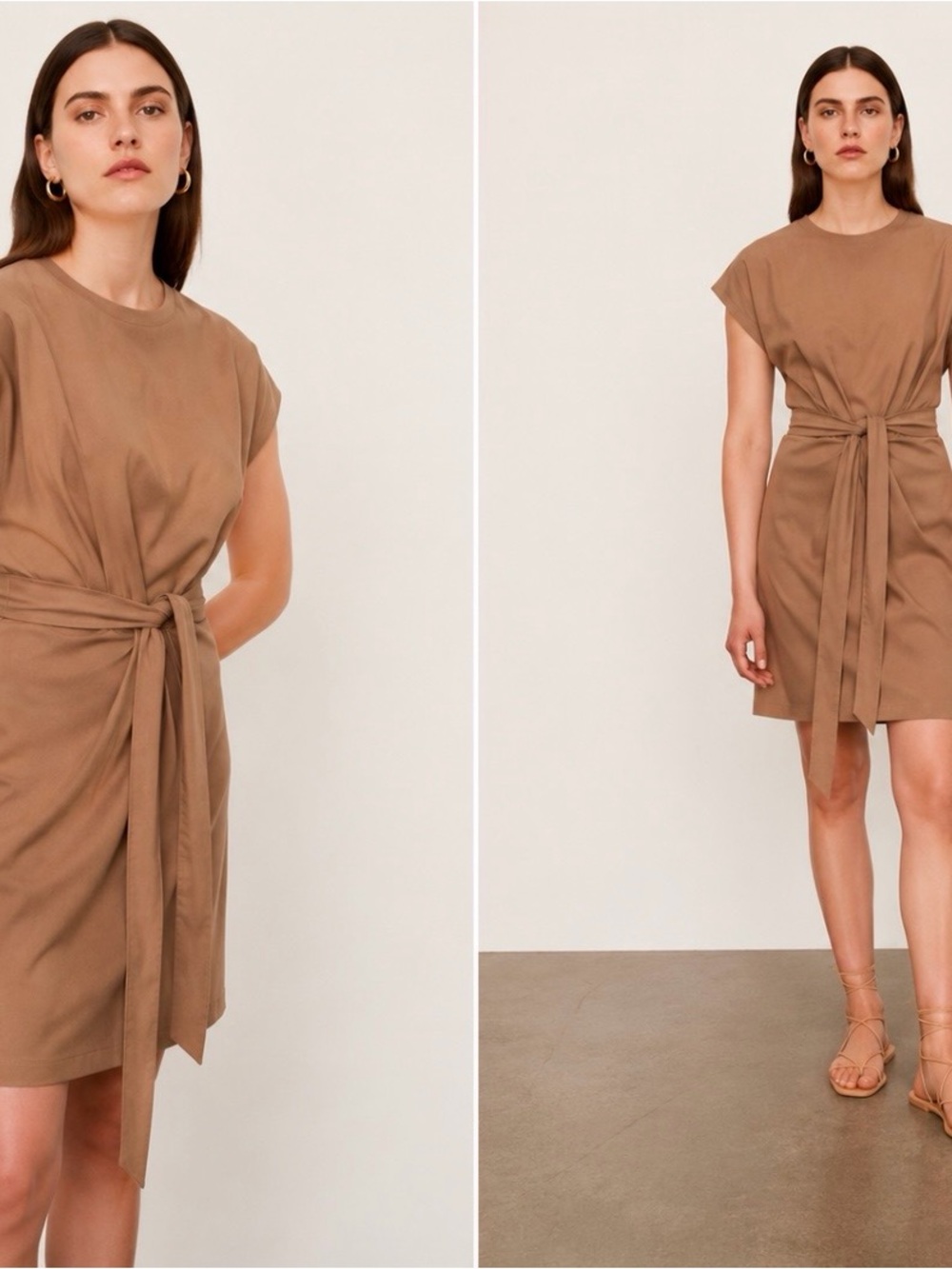 Vince Tie-Waist Dress – Almond Brown – Size Large